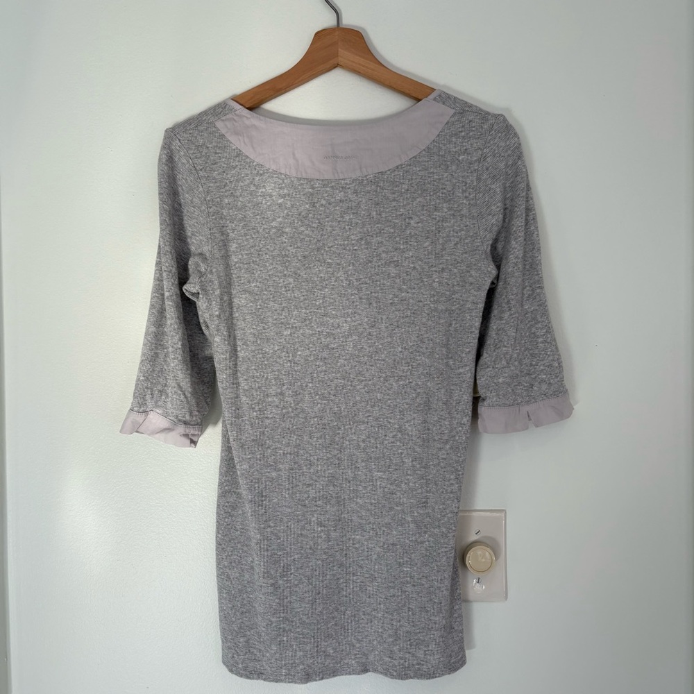 Annette Goertz || Ribbed‎ Elbow-Length Tee Knit Top T-Shirt Gray Small - Picture 3 of 9